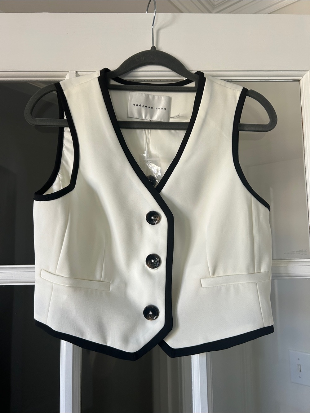 Endless Rose Cream Vest with Black Trim